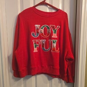 Mary Square Red 'JOYFUL' Sequin Sweatshirt